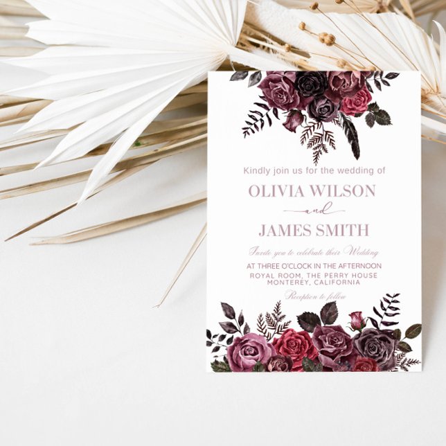 Invitation Soirée de mariage élégante aux roses noires et rou (Créateur téléchargé)