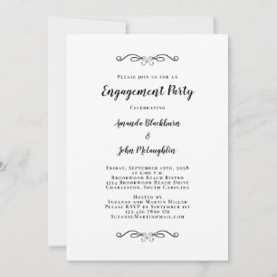 Invitation Soirée de mariage Fiançailles chic noir blanc