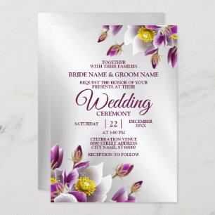 Invitation Soirée de mariage Floral rose violet argenté éléga