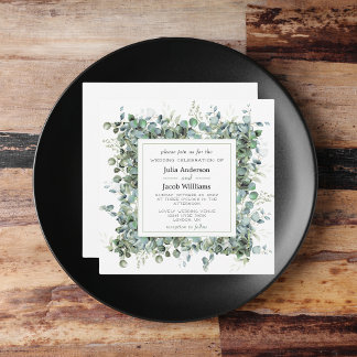 Invitation Soirée de mariage simple Eucalyptus Green