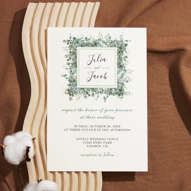 Invitation Soirée de mariage simple Eucalyptus Green (Simple Eucalyptus Greenery Wedding Party Supplies)