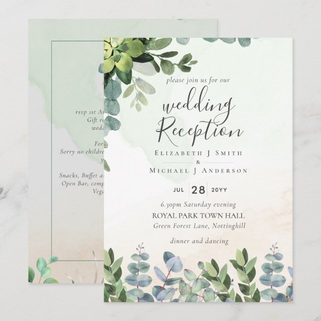 Invitation Soirée De Mariage Soirée Verdoyante Uniquement En (Devant / Derrière)