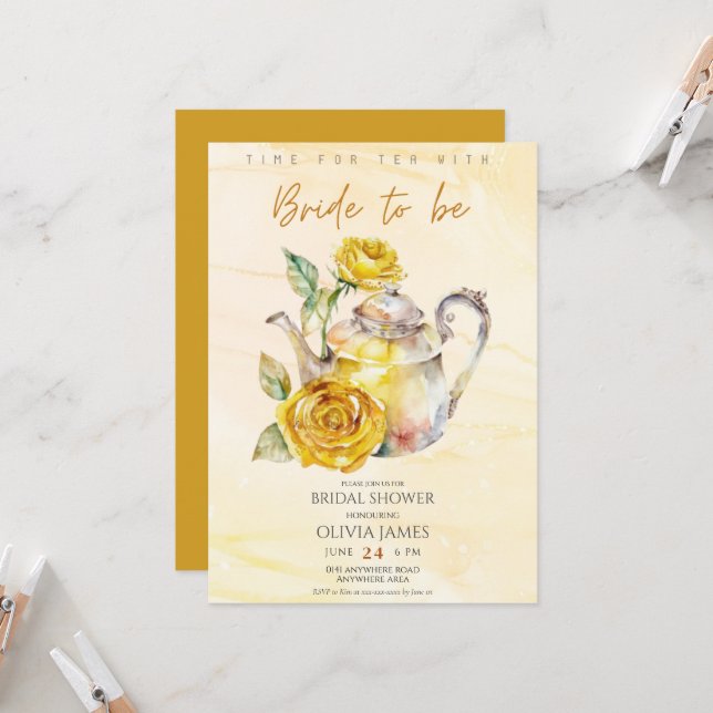 Invitation Soirée de mariée élégante Fleur sauvage (Devant/Arrière en situation)