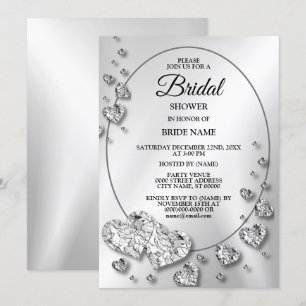 Invitation Soirée de mariée Silver Grey Coeurs brillants Élég