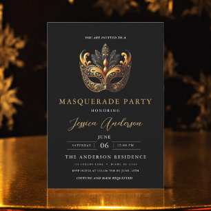 Invitation Soirée de mascarade en or noir élégant Anniversair