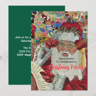 Invitation Soirée de Noël 2025 Vert Père Noël Vérifier à deux