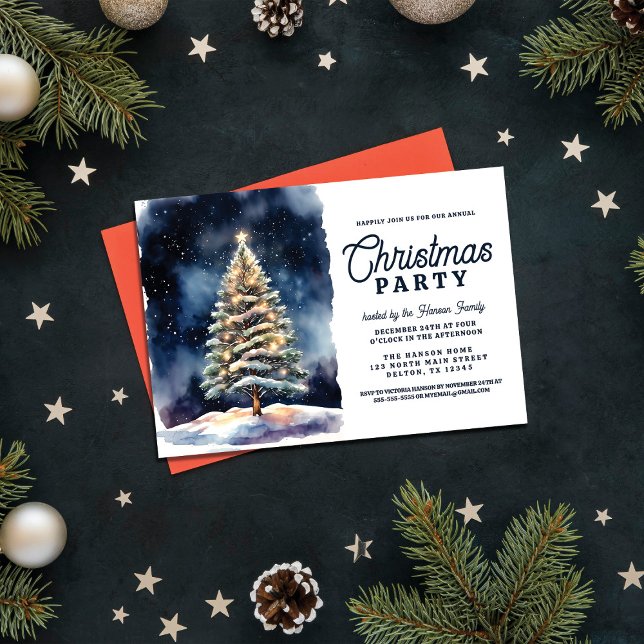 Invitation Soirée de Noël à l'aquarelle brillante (Créateur téléchargé)