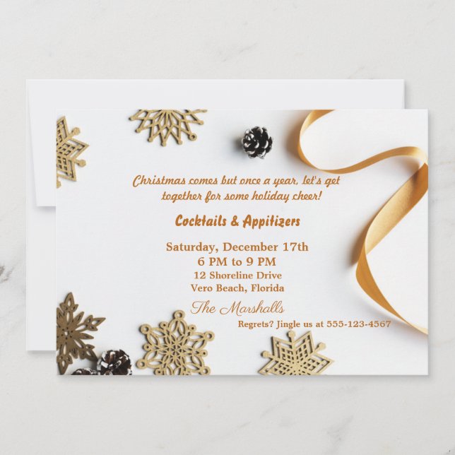 Invitation Soirée de Noël à thème doré (Devant)