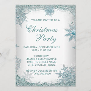 Invitation Soirée de Noël au flocon de neige bleu sarcelle él