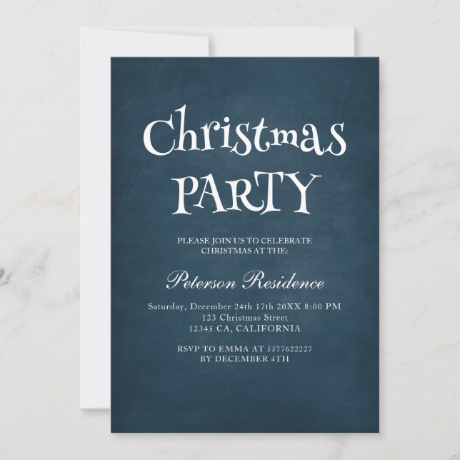 Invitation Soirée de Noël bleu minimaliste (Devant)