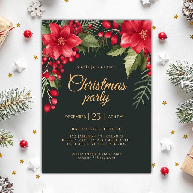 Invitation Soirée de Noël botanique élégante (Elegant Botanical Christmas Holiday Party Invitation)