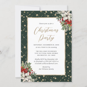 Invitation Soirée de Noël botanique en or vert élégant