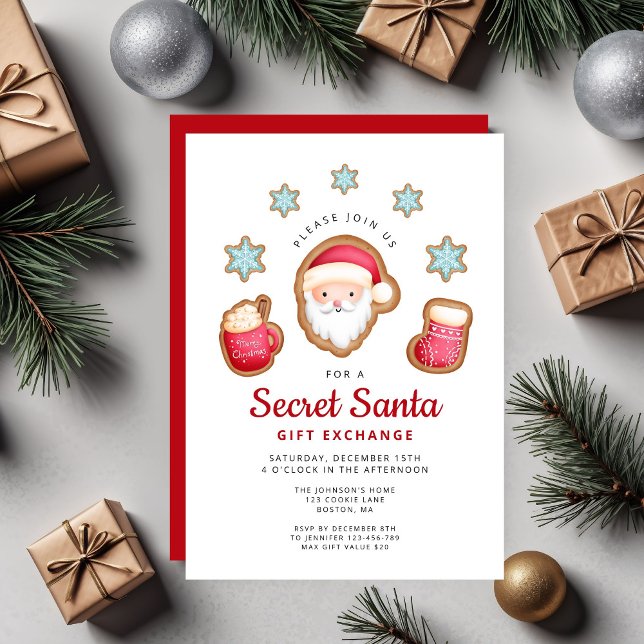 Invitation Soirée de Noël Cute Secret Père Noël (Cute Secret Santa Christmas Party Invitation)