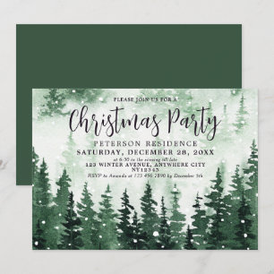 Invitation Soirée de Noël dans la forêt d'aquarelle élégante