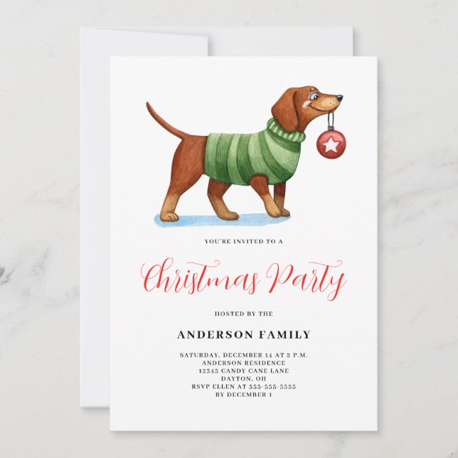 Invitation Soirée de Noël de la chatte chien (Devant)