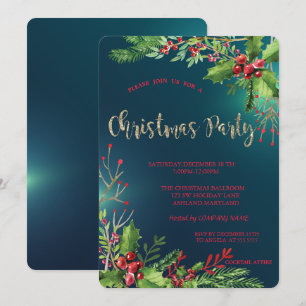 Invitation Soirée de Noël de la Elegant Holly Berries Company