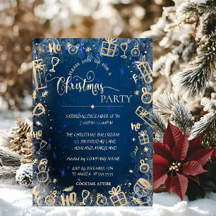 Invitation Soirée de Noël de la société Elegant Gold Blue