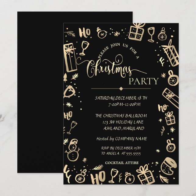 Invitation Soirée de Noël de l'Elegant Gold Black Company (Devant / Derrière)