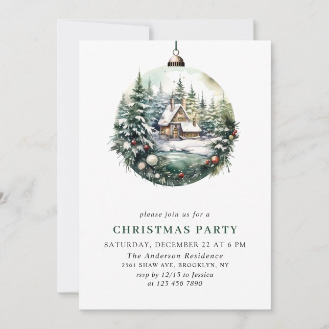 Invitation Soirée de Noël de l'élégante aquarelle (Devant)