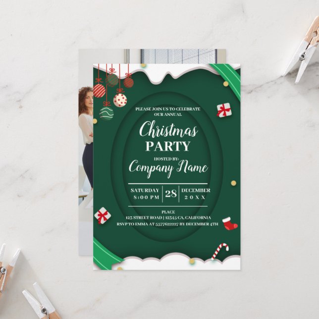 Invitation Soirée de Noël de l'entreprise élégante (Devant/Arrière en situation)