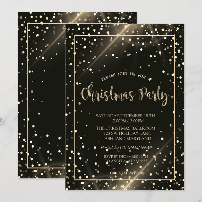 Invitation Soirée de Noël de l'entreprise Gold Dots (Devant / Derrière)