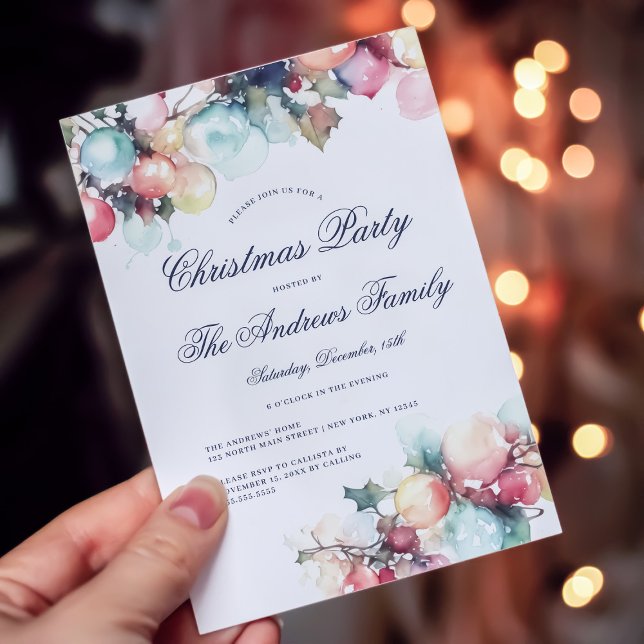 Invitation Soirée de Noël de l'ornement d'aquarelle (Créateur téléchargé)
