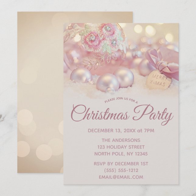 Invitation Soirée de Noël de l'ornement rose étincelle (Devant / Derrière)