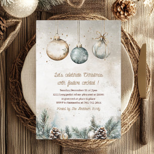 Invitation "Soirée de Noël de l'ornement rustique Bleu et o