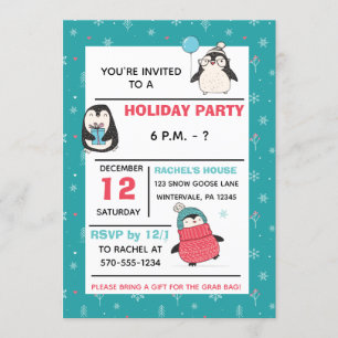 Invitation Soirée de Noël de Noël de Noël de Cute Penguins
