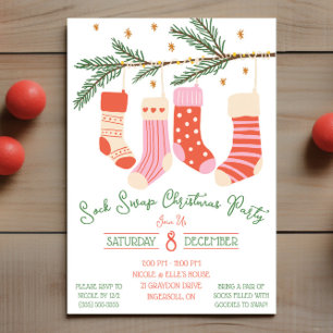 Invitation Soirée de Noël d'échange de chaussettes, Fête de f