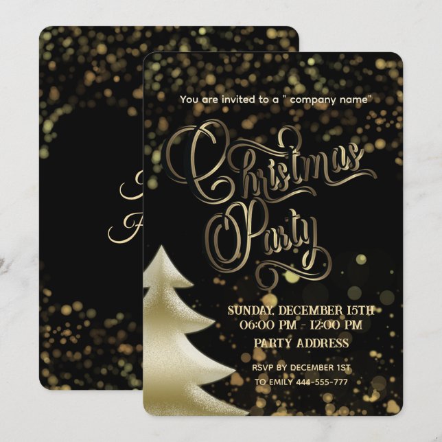 Invitation Soirée de Noël d'entreprise de luxe Gold/Black Bok (Devant / Derrière)