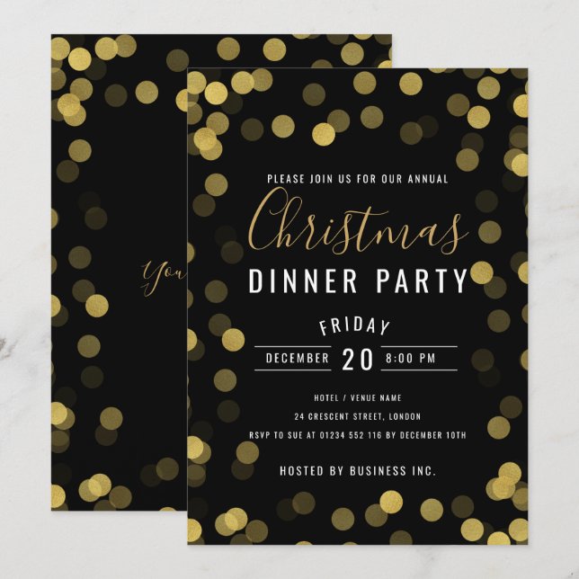Invitation Soirée de Noël d'entreprise d'or simple (Devant / Derrière)