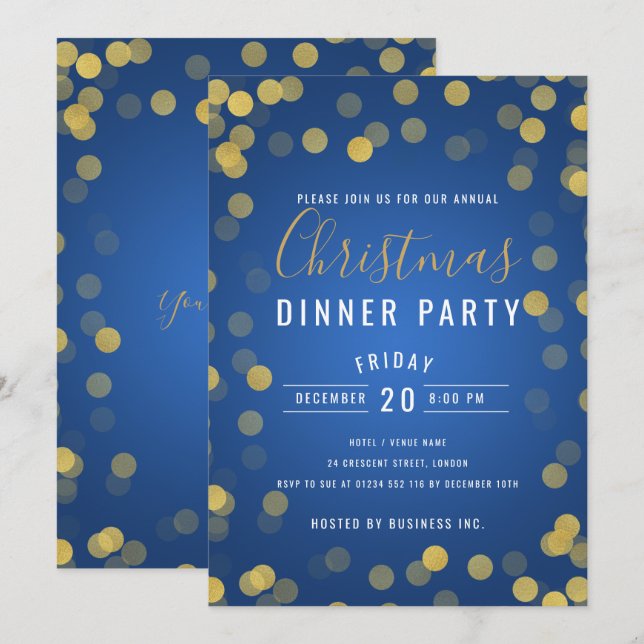Invitation Soirée de Noël d'entreprise Gold & Navy (Devant / Derrière)