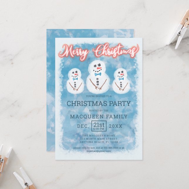 Invitation Soirée de Noël des motoneiges mignonnes givrées (Devant/Arrière en situation)