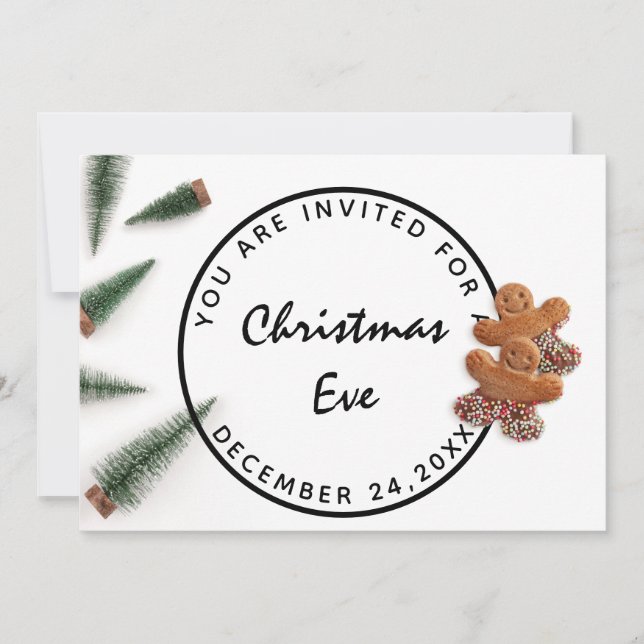 Invitation Soirée de Noël Dîner Blanc Vert Gingembre (Devant)