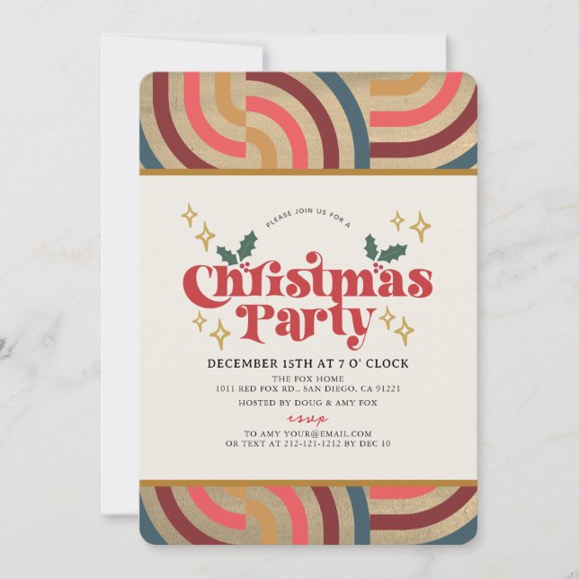Invitation Soirée de Noël d'or pour Motif géométrique rétro (Devant)