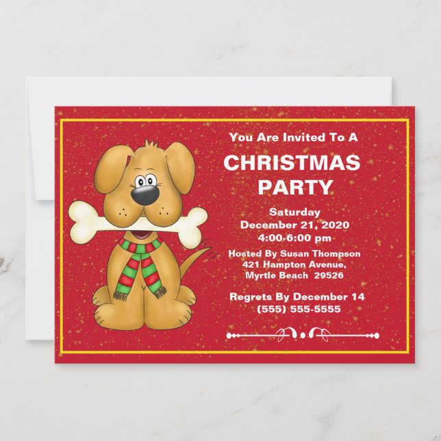 Invitation Soirée de Noël du chien mignon (Devant)