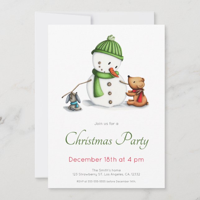 Invitation Soirée de Noël du motoneige vert mignon (Devant)