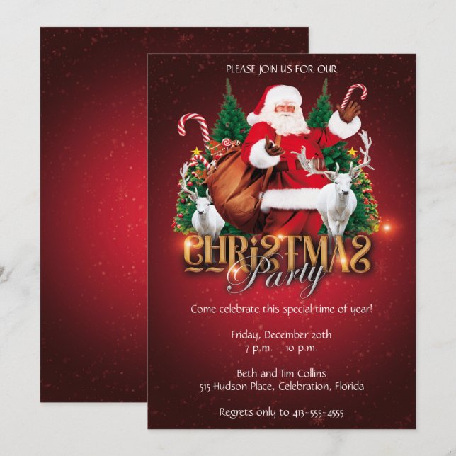 Invitation Soirée de Noël du Père Noël (Devant / Derrière)
