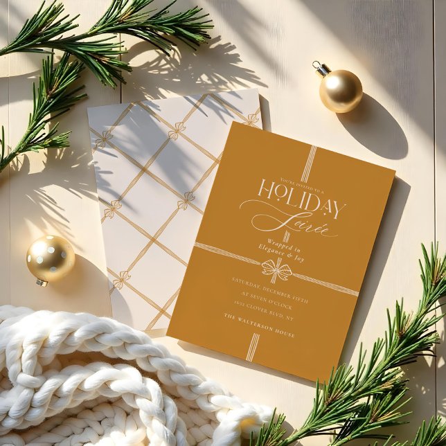 Invitation Soirée de Noël Elegant Bow Présence (Holiday Soirée Elegant Christmas Bow Present Invitation)