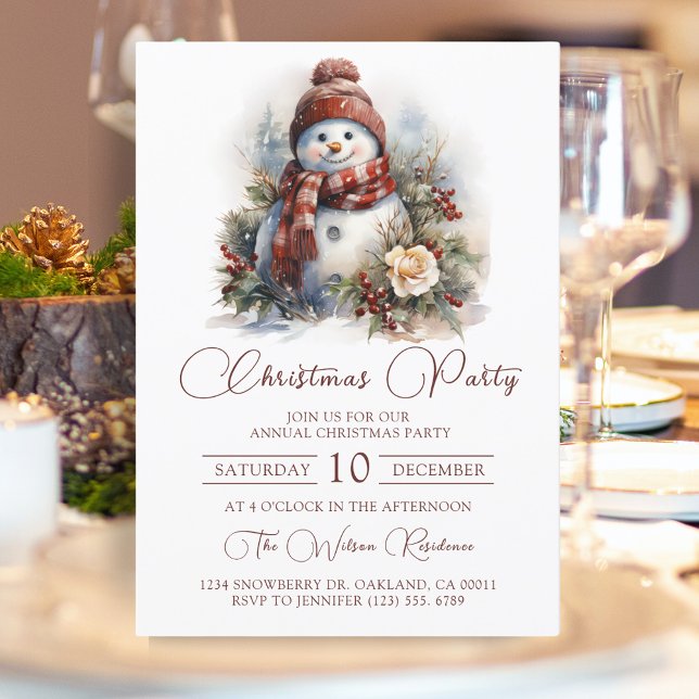 Invitation Soirée de Noël Elegant Floral Snowman (Créateur téléchargé)