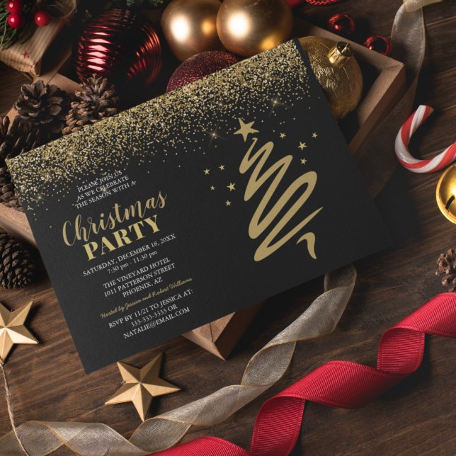 Invitation Soirée de Noël Elegant Gold & Black Corporate (Créateur téléchargé)