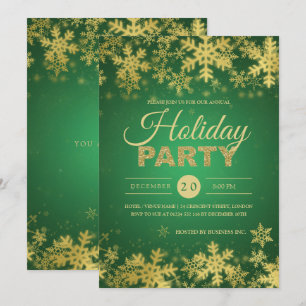 Invitation Soirée de Noël Elegant Gold & Green Corporate