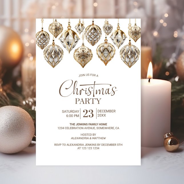 Invitation Soirée de Noël Elegant Gold Ornamy (Créateur téléchargé)