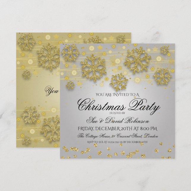 Invitation Soirée de Noël Elegant Gold & Silver (Devant / Derrière)