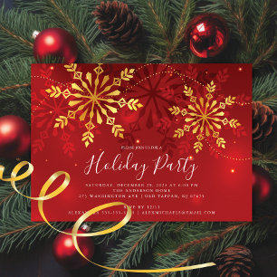 Invitation Soirée de Noël Elegant Gold Snowflake