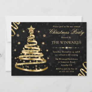 Invitation Soirée de Noël Elegant Gold Sparkly Ribbon Tree