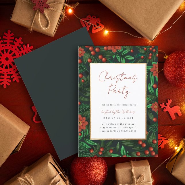 Invitation Soirée de Noël Elegant Holly Berries (Créateur téléchargé)
