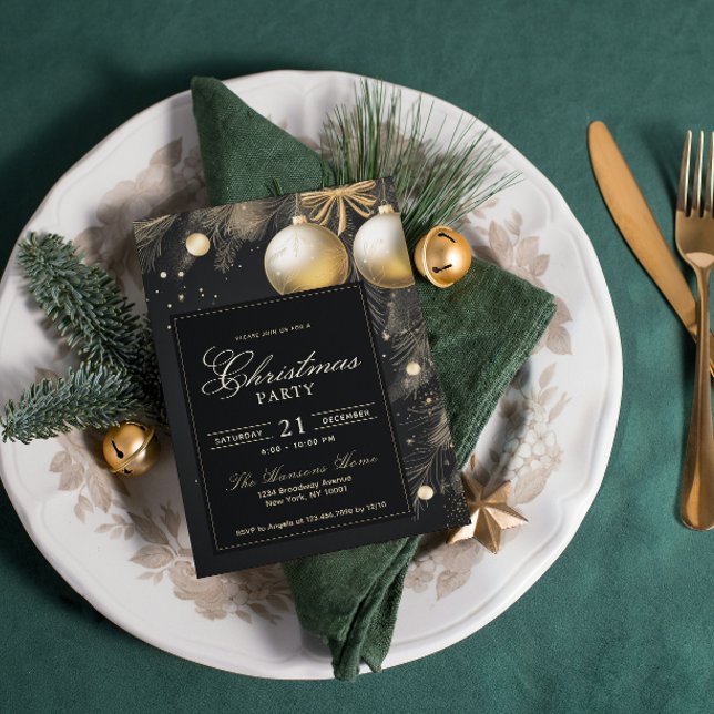 Invitation Soirée de Noël Elegant Noir & Or (Créateur téléchargé)