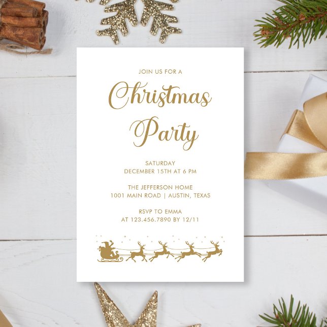Invitation Soirée de Noël Elegant Or Blanc (Personalized Elegant Gold White Christmas Party Invitation)